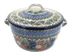 Polish Pottery Summer Blooms Round Baker with Lid