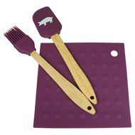 Purple - Colorful Silicone 3 Piece Baking Set: Spatula, Brush, Mat