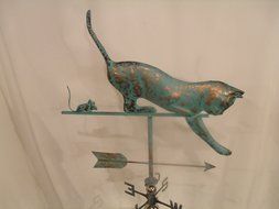 LARGE Handcrafted 3D 3- Dimensional CAT and Mouse Weathervane Copper Patina Finish