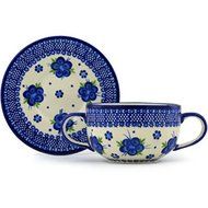 Ceramika Bona H0753H Polish Pottery Ceramic Bouillon Cup with Saucer Hand Painted, 19-Ounce