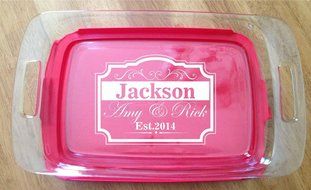Personalized Pyrex Dish 9x13 Family Name Gift Wedding Anniversary W/lid