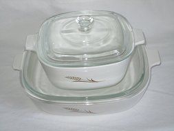 Vintage Corning Ware WHEAT Casserole Skillet Baking Dishes, 4 PIECE SET