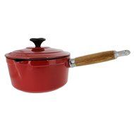 Chasseur 2.5-quart Red French Enameled Cast Iron Saucepan With Wooden Handle