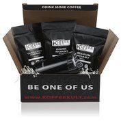 Koffee Kult Coffee Holiday Gift Basket - Variety of 3 Whole Bean Coffee - Dark Roast - Medium Roast - Harrar Coffees N3