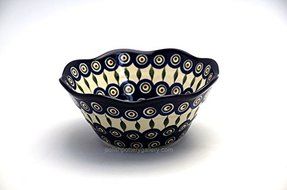 Polish Pottery Bowl - Curvy Edge - 8&quot; - Peacock
