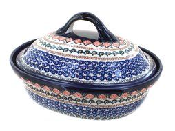 Polish Pottery Blue Horizon Roaster with Lid