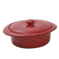 Tuxton Home 1-1/2-Quart Round Covered Casserole, Rhubarb; Restaurant Grade Nonporous Virtrified China; Thermal...
