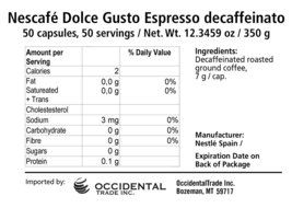 50 X Nescafe Dolce Gusto Coffee Capsules - Espresso Decaffeinato - 50 Decaf Capsules N3