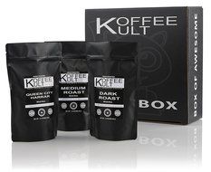 Koffee Kult Coffee Holiday Gift Basket - Variety of 3 Whole Bean Coffee - Dark Roast - Medium Roast - Harrar Coffees N9
