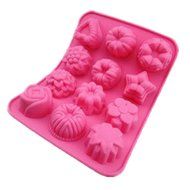 Rainten 12 Cavity Flowers Food Grade Silicone Non Stick Cake Bread Mold Chocolate Jelly Candy Baking Mould with...