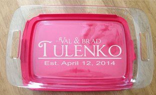 Personalized Pyrex Dish 9x13 Name Design Gift Wedding Anniversary W/lid