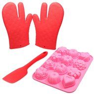 Silicone Baking Set - Silicone Molds For Cupcakes &amp; Silicone Spatula &amp; Silicone Heat Mat - 12 Cavity Bakeware...