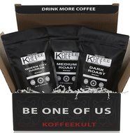 Koffee Kult Coffee Holiday Gift Basket - Variety of 3 Whole Bean Coffee - Dark Roast - Medium Roast - Harrar Coffees N16