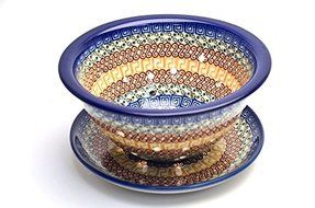 Polish Pottery Berry Bowl with Saucer - Autumn