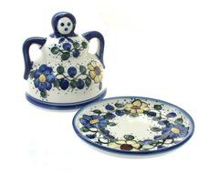 Polish Pottery Geranium Medium Cheese Lady