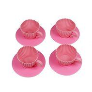 4X Silicone Cupcake Cups Set Cake Mold Muffin Baking Mould Chocolate Tea Cup Case (White) N4