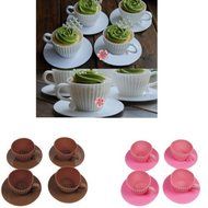 4X Silicone Cupcake Cups Set Cake Mold Muffin Baking Mould Chocolate Tea Cup Case (White) N5