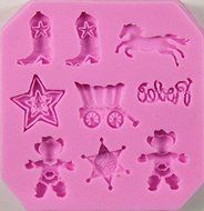 Western Cowboy Theme Silicone Mold for Fondant, Gum Paste, Chocolate, Crafts