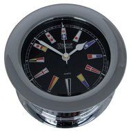 Weem &amp; Plath Chrome Atlantis Nautical Flag Black Dial Clock