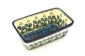 Polish Pottery Baker - Mini Loaf Pan - Blue Spring Daisy