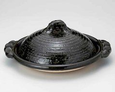 Oribe for 6-8 persons 14.8inch Donabe Japanese Hot pot Black Ceramic Made in Japan