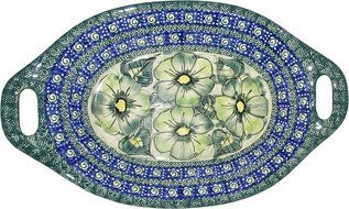 Boleslawiec Stoneware - Polish Pottery Serving or Baking Dish with Handles - Eva's Collection "Green Garden" N4