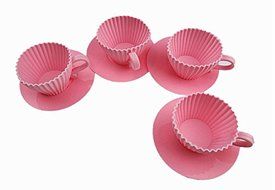 4X Silicone Cupcake Cups Set Cake Mold Muffin Baking Mould Chocolate Tea Cup Case (White) N12
