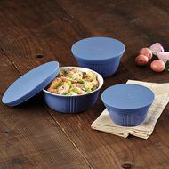 Paula Deen Savannah Collection Serve and Save 3-Piece Set Round Storage Containers with Lids, Blueberry N4