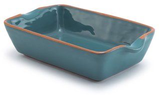 Aqua Blue Glazed Terracotta Ceramic Sm Rectangle Baker, 9"Lx5.5"Wx2.25"H N2