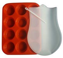 Unique Combination Kit for easy Mixing and Baking: Mini Silicone Muffin/ Cupcakes food grade Baking trays With... N4