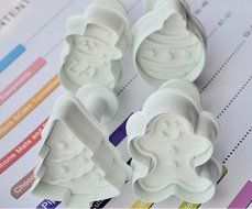 Fashionclubs 4pcs Christmas Tree Snowman Biscuit Cookie Fondant Cutter Plunger Mold