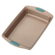 Cucina Nonstick Bakeware 9&quot; x 13&quot; Rectangle Cake Pan, Latte Brown with Agave Blue Handles