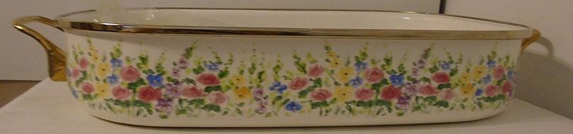 Porcelain Enamel and Steel Roaster or Lasagna Pan with English Garden Design N3