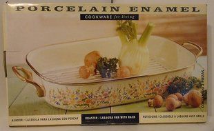 Porcelain Enamel and Steel Roaster or Lasagna Pan with English Garden Design N4