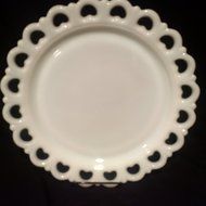 Milk Glass Cake Plate, White Milk Glass Colony Cake Plate, Open Heart Milk Glass Lace Edge Platter 13&rdquo;