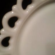 Milk Glass Cake Plate, White Milk Glass Colony Cake Plate, Open Heart Milk Glass Lace Edge Platter 13&rdquo; N2