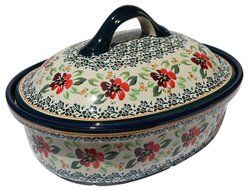 Polish Pottery Oval Casserole Dish From Zaklady Ceramiczne Boleslawiec #1158-du116 Unikat Pattern, Height: 7.6... N3