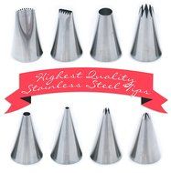 Cake Decorating Kit - 8 Seamless Piping Tips, 2 Reusable Cotton Pastry Bags, 2 Plastic Couplers &amp; 3 Spatulas -... N4