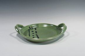 Serving Plate with handles in green glaze N3