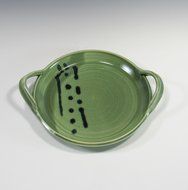 Serving Plate with handles in green glaze N4