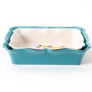 2-Piece Flea Market Decorated Rectangular Ruffle Top Ceramic Bakeware Set, Assorted N2