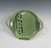 Serving Plate with handles in green glaze N7