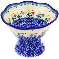 Ceramika Bona H3747E Polish Pottery Ceramic Bowl with Pedestal Hand Painted, 7-Inch