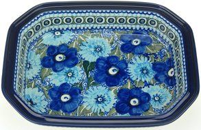 Ceramika Artystyczna Polish Hand Painted Baking Dish with Lid - 12" x 9.5" x 5" (Brown and Yellow Flowers)