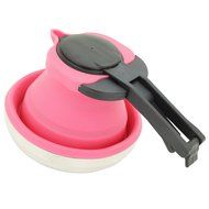 Portable Foldable Outdoor Kettle For Camping Cooking Baking Blue Silicone + Stainless Pink