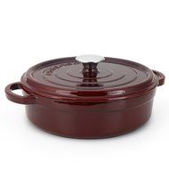 Essenso Grenoble Cast Iron Shallow Dutch Oven with with Four-Layer Enamel and Ceramic Coated Interior, Burgundy...