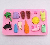 Longzang Small Summer Beach Silicone Mold Sugar Craft DIY Gumpaste Cake Decorating Clay