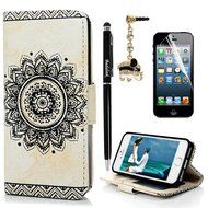 iPhone SE Case,iPhone 5S Case,iPhone 5 Case - Slim Fit Wallet Flip Embossed Totem PU Leather Case with Shock-Absorption...