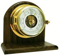 Fischer Instruments 1605B-45-1B 6-5/8" Solid Brass Nautical Open Face Barometer with Walnut Mantle Mount