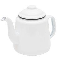 Enamelware 52 Ounce Teapot - Solid White with Red Rim N3